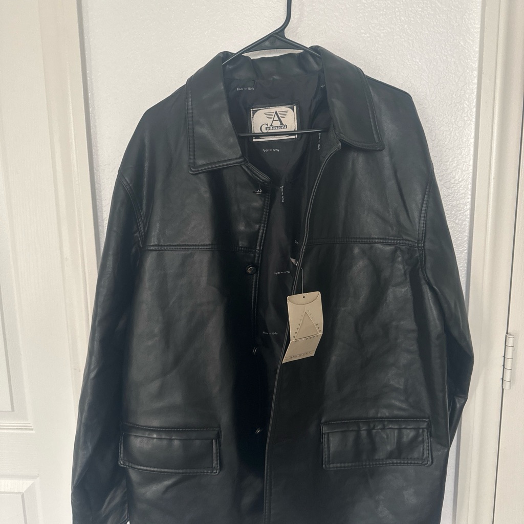 A Collezioni Collection Faux Leather Jacket Black Sz L New